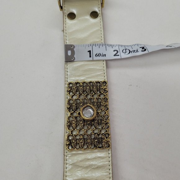 You‎ & Me Belt Womens Small Cream Leather Gold Rhinestone Western Made in USA - Picture 9 of 11
